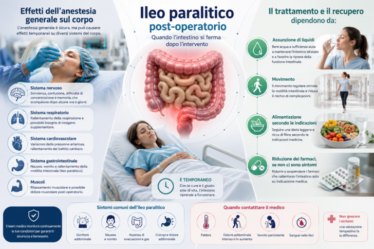 ileo paralitico post-operatoria Effetti dell’anestesia generale sul corpo, Il trattamento e il recupero dipendono da: assunzione di liquidi movimento alimentazione secondo le indicazioni riduzione dei farmaci, se non ci sono sintomi