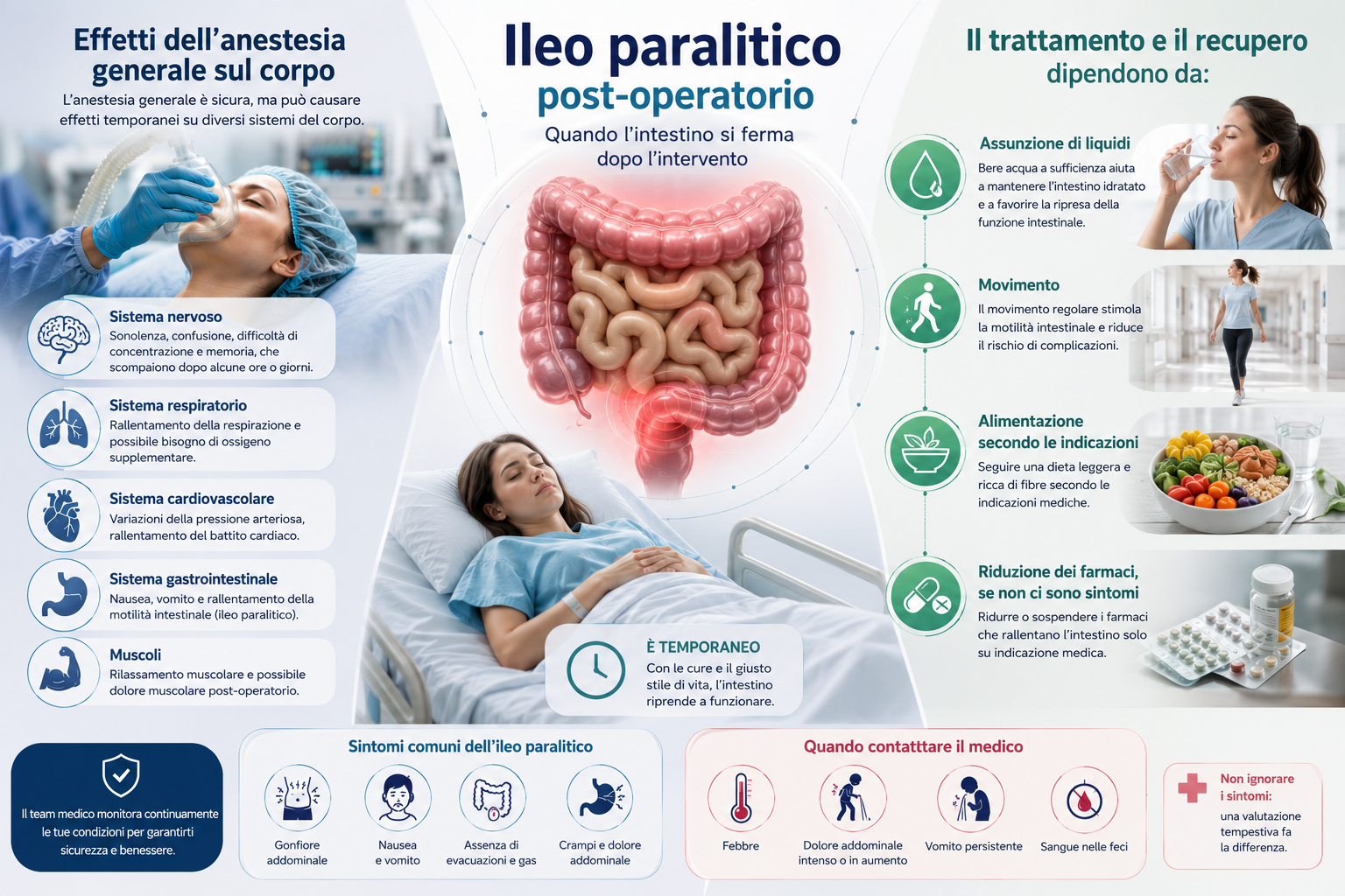 ileo paralitico post-operatoria Effetti dell’anestesia generale sul corpo, Il trattamento e il recupero dipendono da: assunzione di liquidi movimento alimentazione secondo le indicazioni riduzione dei farmaci, se non ci sono sintomi
